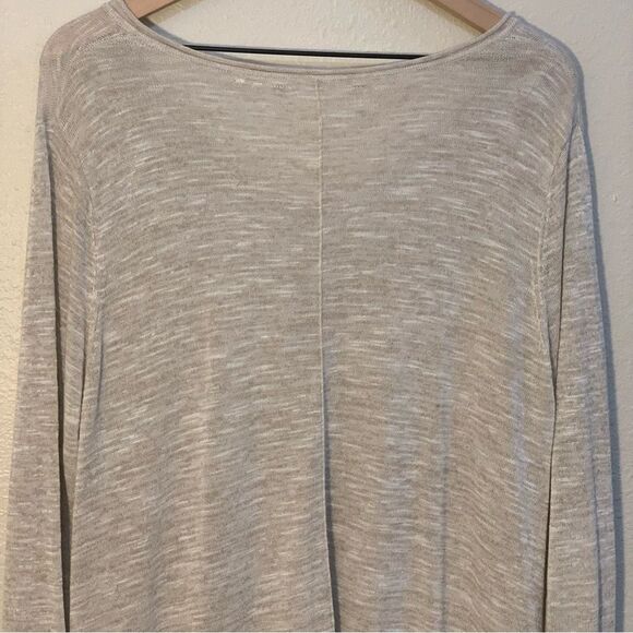 Linen Blend Tunic Top Women’s XL Tan V-Neck Long Sleeve Shark Bite 47% Linen. - Picture 5 of 11